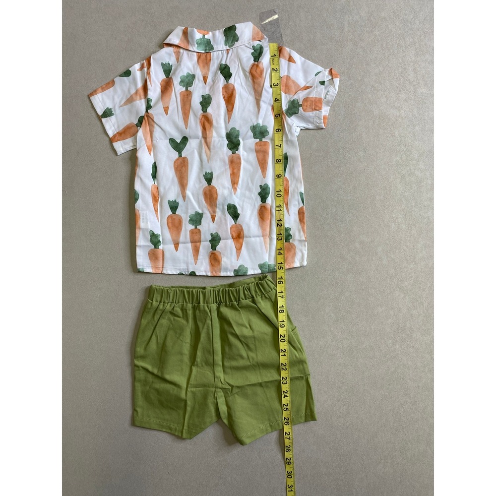 Kids Carrot Print Shirt and Shorts 2-Piece Outfit Set Green White 2-3Y Easter